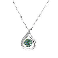 925 Silver Cross-Border Moissanite Necklace, 1 Carat Jumping Heart Pendant with Colorful Moving Waterdrop Moissanite.-1-carat green moissanite