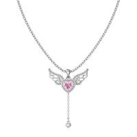 wholesale S925 Sterling Silver Light Luxury High-End Pink Heart with Wings Extendable Chain Design Fashionable Elegant Collarbone Necklace-Platinum DY190878-SW-BF 925 Silver