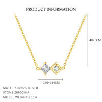 wholesale S925 Sterling Silver Geometric Square Zircon Pendant Necklace For Women, Fashionable And Versatile-A4060-Gold 925 Silver