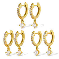 wholesale S925 Sterling Silver Earrings Ins Simple Pearl Zircon Opal Ear Clasp High-end Ear Hoop Personality Elegant European and American Wholesale-Shell beads 925 silver