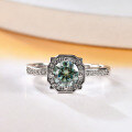 wholesale S925 Silver Green Moissanite 1 Carat Internet-Famous Micro-Set Ring with GRA Certificate, Light Luxury Fashion Gemstone Ring-0-3