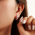wholesale 925 Sterling Silver Korean Style Versatile Commuting Small Pink Zirconium Earrings Minimalist High-end Petite Hoop Earrings-0-2