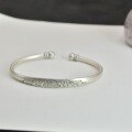 wholesale 999 Silver Retro Palace Style Chiseled Peony Flower Adjustable Bangle for Women, Pure Silver Artistic Youthful Student Bracelet-0-5