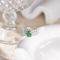wholesale S925 silver plated with 18k gold ring for women featuring a lace hollow-out design, fresh and elegant, with a 7*9mm lab-grown emerald-0-3
