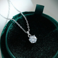 S925 Sterling Silver 1-Carat Moissanite Classic Six-Prong Pendant Necklace Wholesale-1 carat moissanite with cross chain (superior white grade)  925 silver