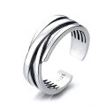 wholesale S925 Sterling Silver Minimalist Multi-Layer Irregular Lines Open Ring, Korean Style Creative Niche Index Finger Ring-0-4