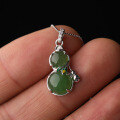 wholesale Gold-plated 925 Silver Enamel Bamboo Leaf Inlaid Hetian Jade Gourd Pendant Necklace, New Chinese Palace Style-0-6