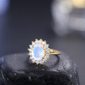 wholesale S925 Sterling Silver Classic Sunflower Natural Cream Blue Moonstone Ring-0-0