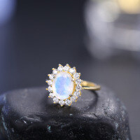 wholesale S925 Sterling Silver Classic Sunflower Natural Cream Blue Moonstone Ring-Natural Moonstone Ring US Size 5