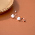 wholesale S925 silver arc-shaped pearl threaded bead earrings, retro French design, minimalist earrings G8347-0-2