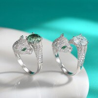 wholesale S925 Sterling Silver Moissanite Fashion Cluster Set Panther Head Adjustable Open Ring for Women Live Cross-Border Wholesale-2 carat (zircon) ring One size