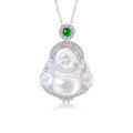 wholesale S925 Sterling Silver Icy Chalcedony Maitreya Buddha Pendant Necklace for Women, Laughing Buddha Necklace, Big Belly Buddha Sweater Chain, Chinese Style-0-4