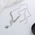 wholesale S925 Sterling Silver Creative Cross Maple Leaf Pearl Necklace, Hip-Hop Punk Collarbone Chain Necklace for Women-0-2