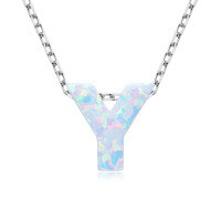 S925 Sterling Silver Necklace with Moissanite Pendant, Unisex Classic Style, Clearance Shipping Included.-Letter Y Necklace [Opal]