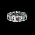 wholesale 925 Silver Gold-Plated Bracelet with High Carbon Diamond, Pigeon Blood Red Synthetic Ruby, Cushion Cut, Antique Luxury Women's Bracelet-0-3