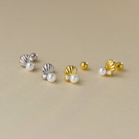 wholesale S925 Sterling Silver Fresh and Sweet Ins Style Niche Design Inlaid Diamond Geometric Bead Stud Earrings M05755-Gold-One pair 925 silver