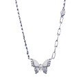 wholesale S925 Sterling Silver Vintage Plant-inspired Brushed Dreamy Butterfly Necklace, Fashionable and Versatile High-end Pendant-0-4