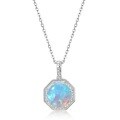wholesale S925 Sterling Silver New Korean Style Opalescent Opal Pendant Choker Necklace with Delicate Pattern Wholesale-0-5