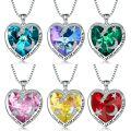 wholesale S925 Sterling Silver Swarovski Crystal Necklace with Simulated Emerald Gemstone Pendant in an Elegant Heart Design-0-4