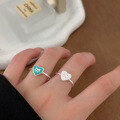wholesale 925 Sterling Silver Enamel Heart Bow Adjustable Ring Women's Korean New Ins Trendy Versatile Statement Ring-0-3