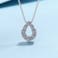 wholesale S925 Sterling Silver Moissanite Necklace for Women, Teardrop Shape Full Diamond Necklace, Elegant and Sophisticated High-End Holiday Gift-62 points (Moissanite)  925 silver