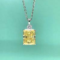 wholesale S925 Sterling Silver Cross-border Huang Hefang Jewelry Pendant Necklace for Women, Plated with 18K Gold, Ice Flower Cut Diamond, Natural Gemstone Collarbone Chain-8*10 Yellow Ice Flower Cut 925 Silver