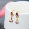 wholesale S925 Sterling Silver Cross-Border French Style Pearl Earrings for Women with Ins Style Purple Inlaid Crystals-0-3