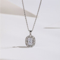 wholesale S925 Sterling Silver European and American New Style Women's Choker Necklace Square Diamond Ice Flower Cut High Carbon Diamond Pendant TikTok Same Style Wholesale-White Diamond Necklace 925 Silver