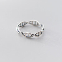 wholesale S925 Sterling Silver Nalan Life Intertwined DNA Helix Geometric Ring Twist Openable Jewelry J6207-S925 silver ring Thai silver style Adjustable opening