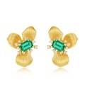 wholesale S925 Sterling Silver Gold-Plated Vintage Textured Lab-Grown Emerald Stud Earrings, Unique Design High-End Wholesale Jewelry-0-4