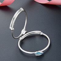wholesale Sterling Silver S999 Pair of Baby Bracelets, Adjustable Push-Pull Opening Dolphin Pattern Bangle, Full Moon Silver Bangle Gift-003460 - Approximately 18g S999 pure silver