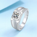 wholesale PT950 Platinum Plated 925 Sterling Silver Men's Ring with Four-Claw Setting 1 Carat Moissanite Stone, Direct from Manufacturer-0-1