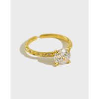 wholesale S925 Sterling Silver JA274 Korean Style Simple and Versatile Four-Prong Round Diamond 100-Point Zircon Women's Ring Silver Jewelry-18K Gold [No. 14/Adjustable] Opening adjustable