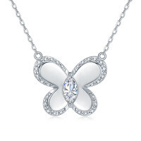 wholesale S925 Silver Zircon Butterfly Necklace for Women, High-End Sense Foreign Trade Hot Seller Brand Jewelry-Platinum 925 silver