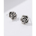 wholesale 925 Sterling Silver Black Camellia Flower Diamond-Embedded Earrings for Women, Light Luxury Minimalist High-End Elegant Stud Earrings-0-3