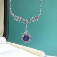 wholesale S925 Sterling Silver Cross-Border Minimalist and Versatile Necklace with Angel's Tear Design Waterdrop Pendant Collarbone Chain for Women-1 carat white zircon necklace 925 silver