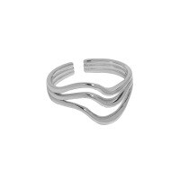 wholesale S925 sterling silver 660 Korean version ins niche design minimalist versatile wavy line textured open ring for women-Platinum [No. 12/Adjustable]>Opening adjustable