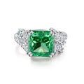 wholesale S925 Sterling Silver Muzo Green Emerald Ring with Inclusions, Pagoda Square Setting and High Carbon Zirconia-0-19