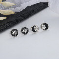 wholesale S925 Sterling Silver Black Enamel Star and Sun Design Stud Earrings, Personalized Fashion Sweet and Cool Style Versatile Ear Accessories-0-1