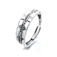 wholesale S925 Sterling Silver Retro Geometric Thai Silver Ring, Ins Trendy, Individualistic, Hip-Hop Punk Index Finger Ring-283FJ/approx. 2.8g Opening adjustable