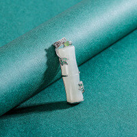 wholesale Pure Silver Hetian Jade Bamboo Pendant Necklace for Women, Summer Minimalist Light Luxury Small Design Sense New Bamboo Collarbone Chain-White gold single pendant 925 silver