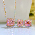 wholesale Platinum New Luxury Pave-Set 3-Carat Radiant Cut Pink Diamond Women's Collarbone Necklace, Socialite Style-0-3