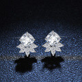 S925 Silver Sunflower Stud Earrings with Cushion Square Pyramid Wedding Moissanite-0-0
