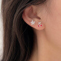 wholesale S925 Sterling Silver Minimalist Cherry Earrings for Women, Korean-Style Versatile Small Elegant Camellia Earrings-0-2
