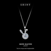 Metal Alloy Rabbit Necklace, 2025 New Wholesale Women's Style, Non-Fade, Micro-Set Moissanite.-S925 sterling silver + 1-carat white moissanite