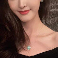 wholesale S925 Silver Red and Green Gemstone Sunflower One-Carat Diamond Necklace, Luxe Floral Pendant-0-3