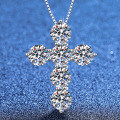 S925 Sterling Silver Cross Pendant Necklace with 48ct Moissanite-0-0