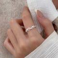 wholesale S925 silver hollow-out heart ring for women, spring and summer new ins trendy niche woven open ring-0-4