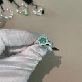 wholesale S925 Sterling Silver Hemisphere Mint Green Diamond Ring for Women, Handmade Hammered Texture Small Batch Design High-End Paraiba Diamond Ring-0-2