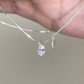 wholesale S925 Sterling Silver Minimalist Niche Design Single Diamond Teardrop Marquise Diamond Necklace Delicate and Cool Versatile Snake Chain for Women-0-4
